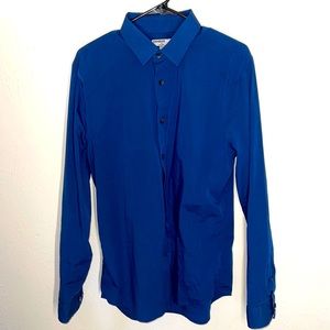 Express 1X, Fitted, Button Down, Long Sleeve Shirt, Large, Blue